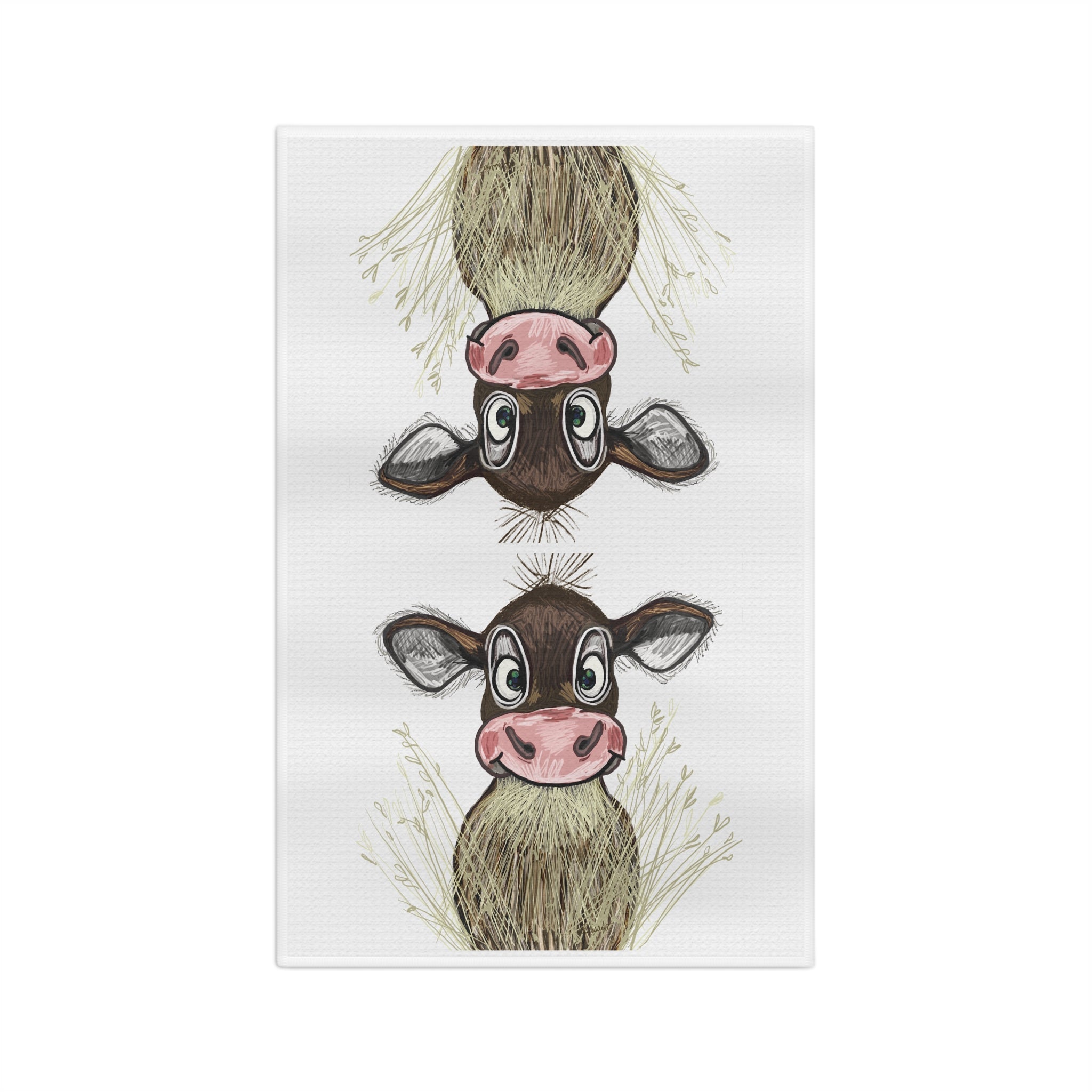 Farmhouse Cow Microfiber Waffle Kitchen Towel — Cute Farm Animal Kitchen Towel - Blue Cava