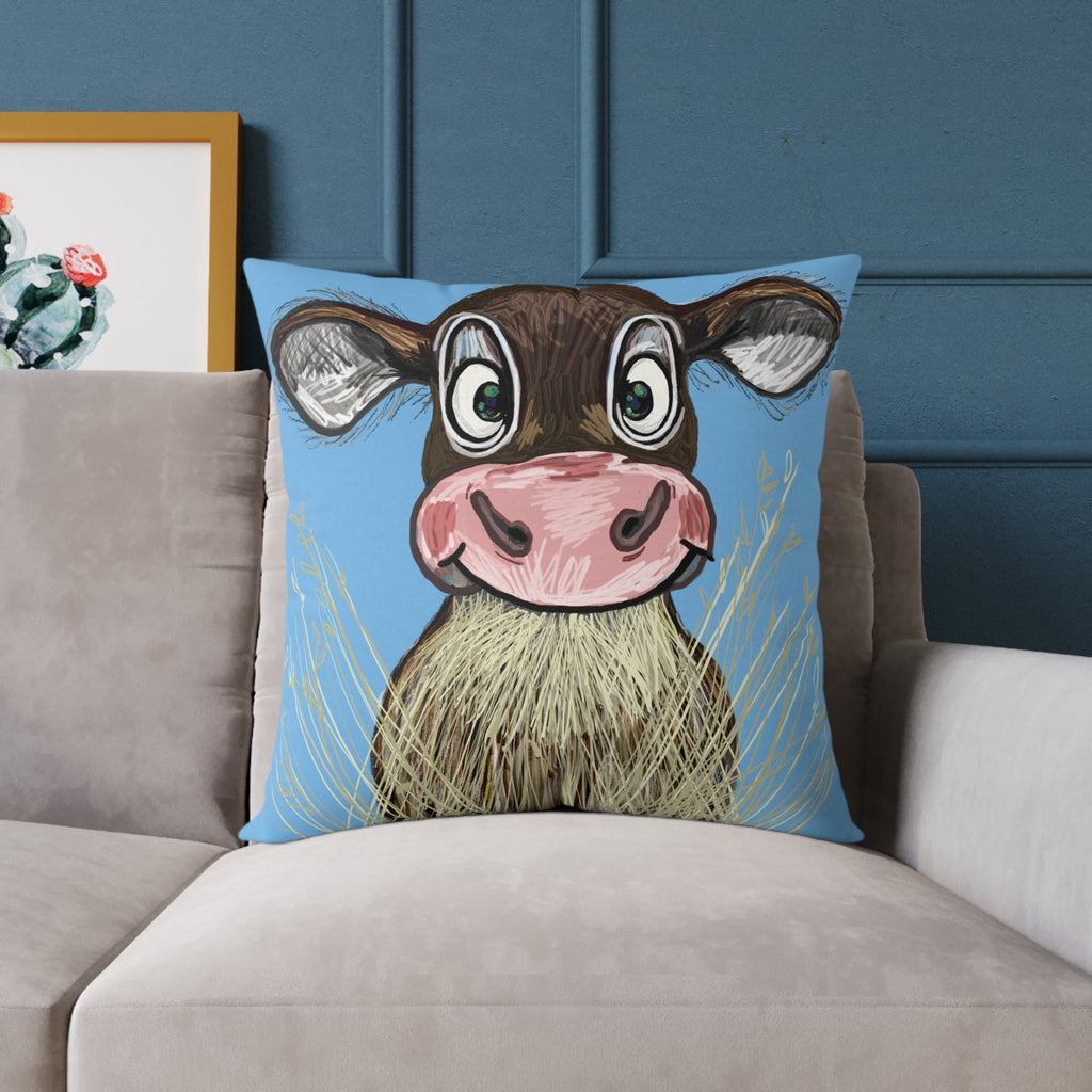 Farmhouse Cow Square Throw Pillows - Farmhouse Decor - Blue Cava