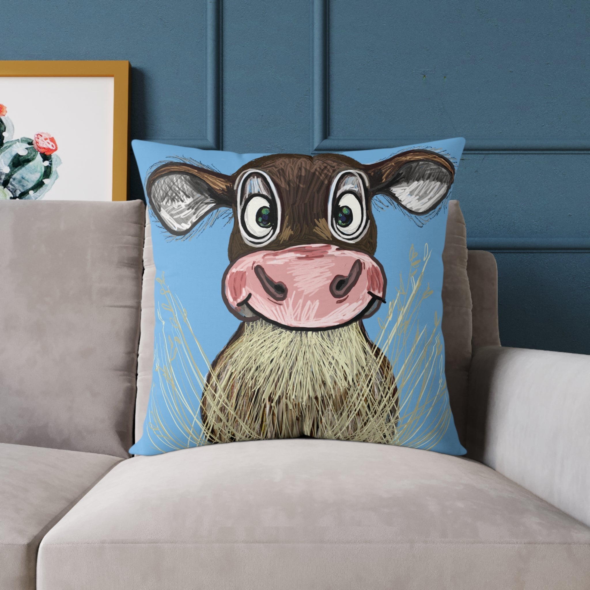 Farmhouse Cow Square Throw Pillows - Farmhouse Decor - Blue Cava