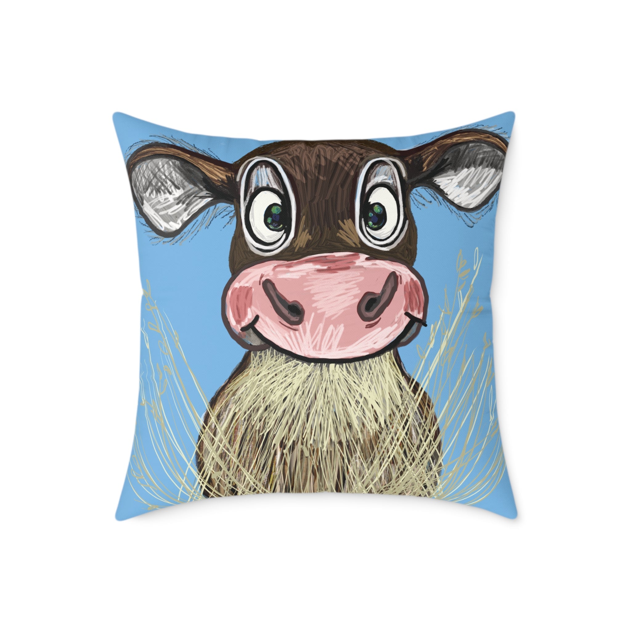 Farmhouse Cow Square Throw Pillows - Farmhouse Decor - Blue Cava