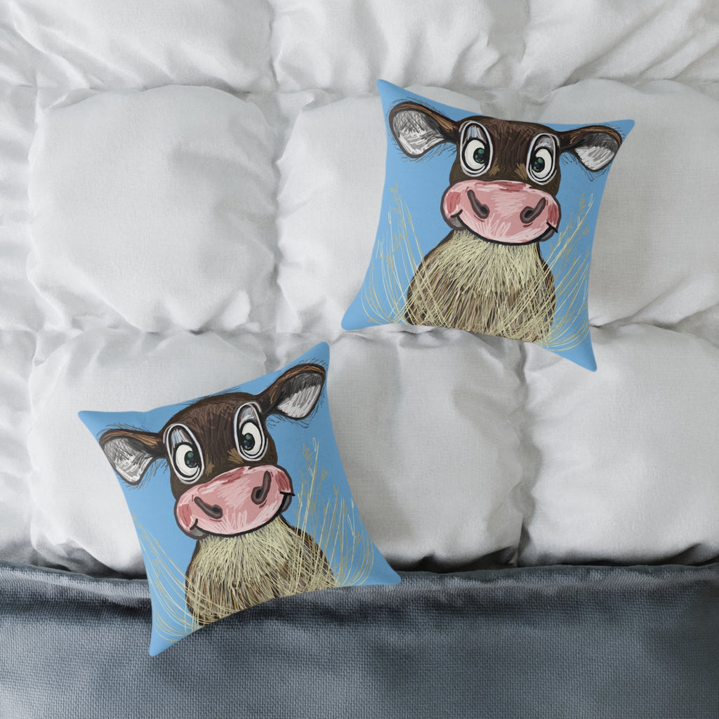 Farmhouse Cow Square Throw Pillows - Farmhouse Decor - Blue Cava