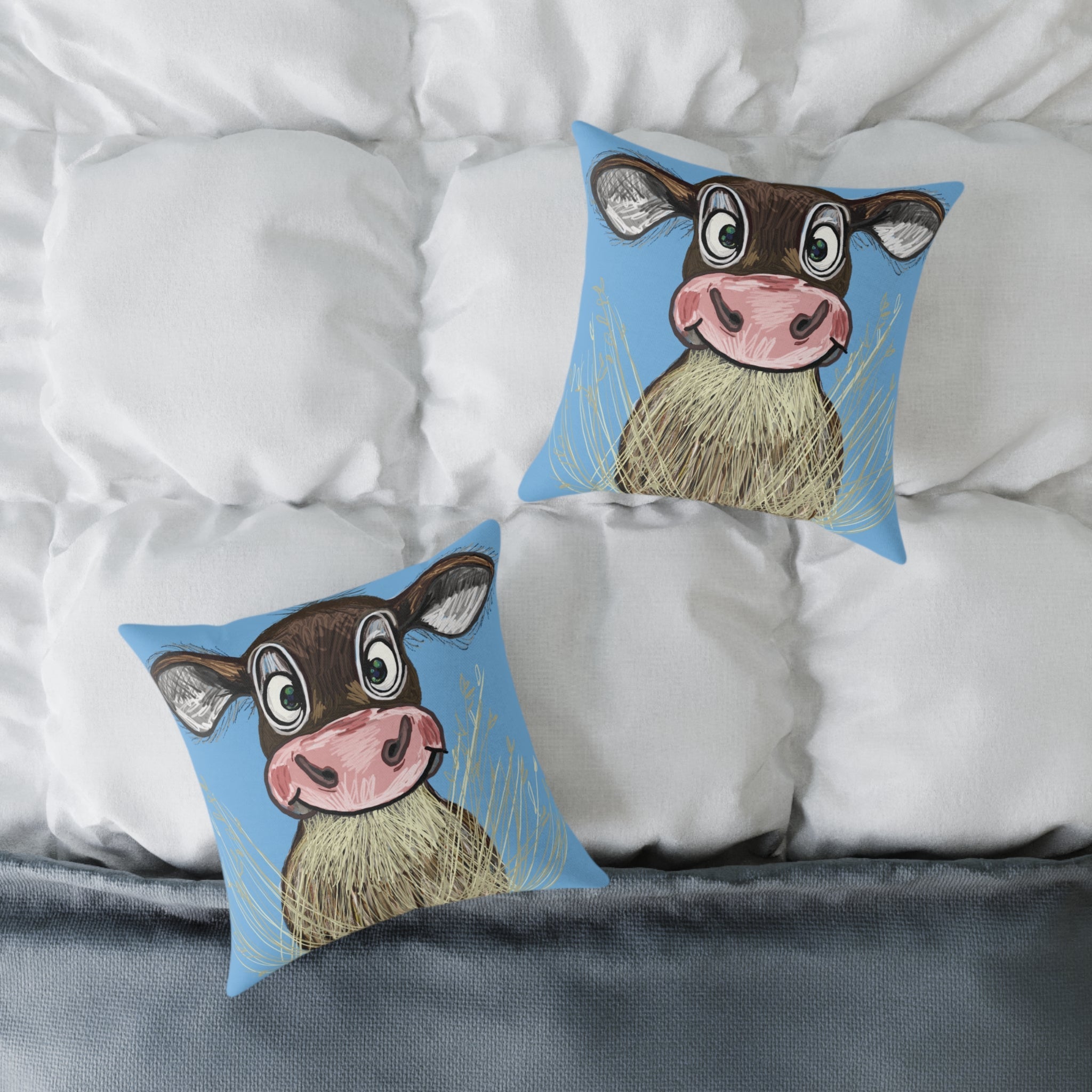 Farmhouse Cow Square Throw Pillows - Farmhouse Decor - Blue Cava