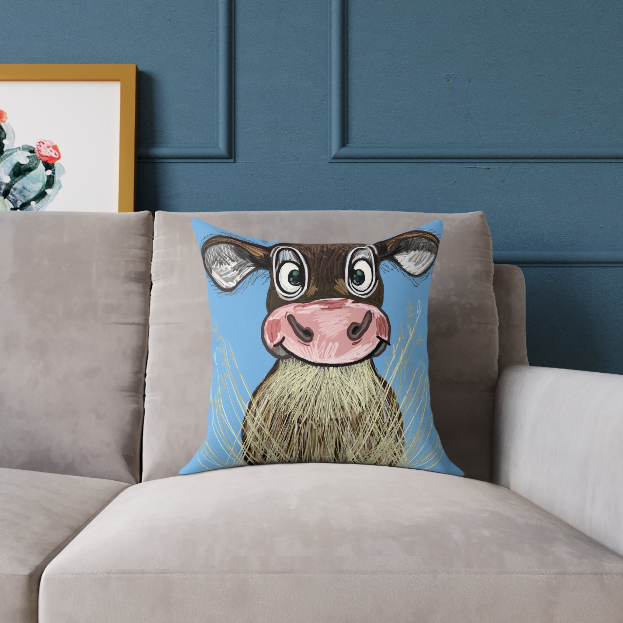 Farmhouse Cow Square Throw Pillows - Farmhouse Decor - Blue Cava