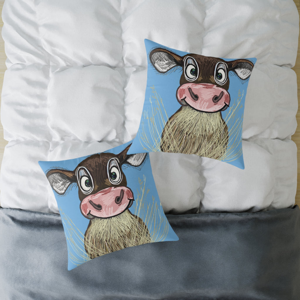 Farmhouse Cow Square Throw Pillows - Farmhouse Decor - Blue Cava