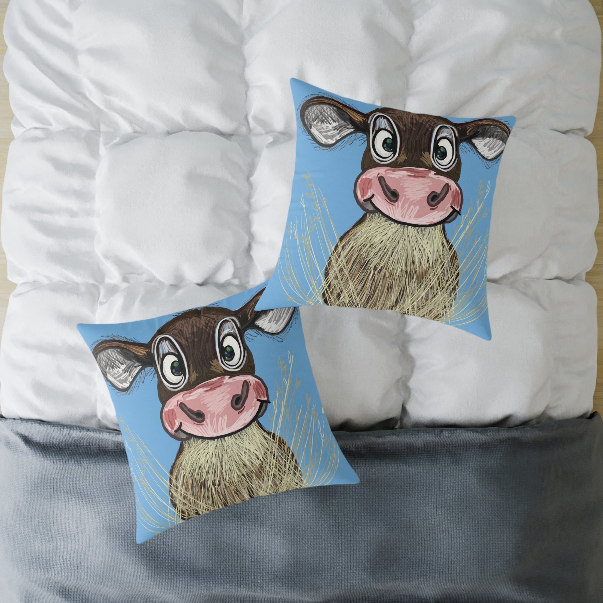 Farmhouse Cow Square Throw Pillows - Farmhouse Decor - Blue Cava