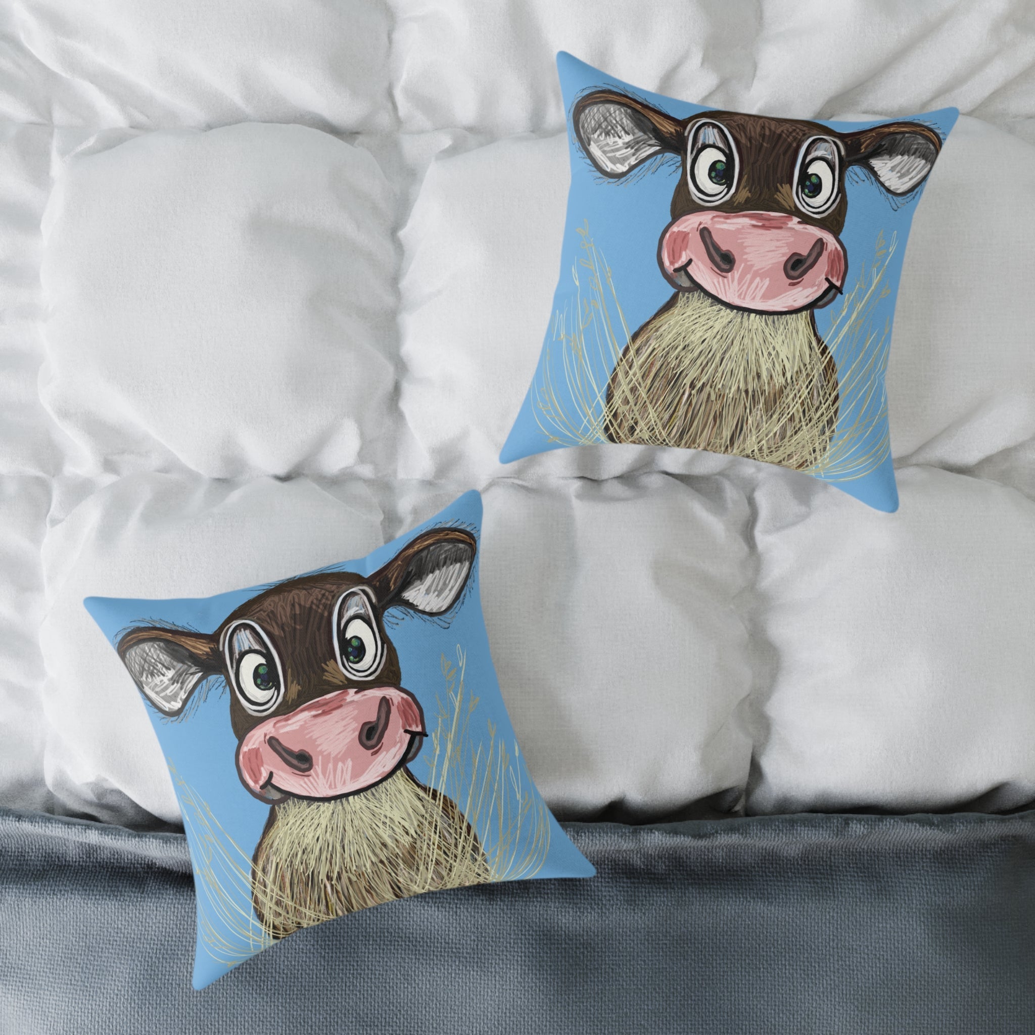 Farmhouse Cow Square Throw Pillows - Farmhouse Decor - Blue Cava