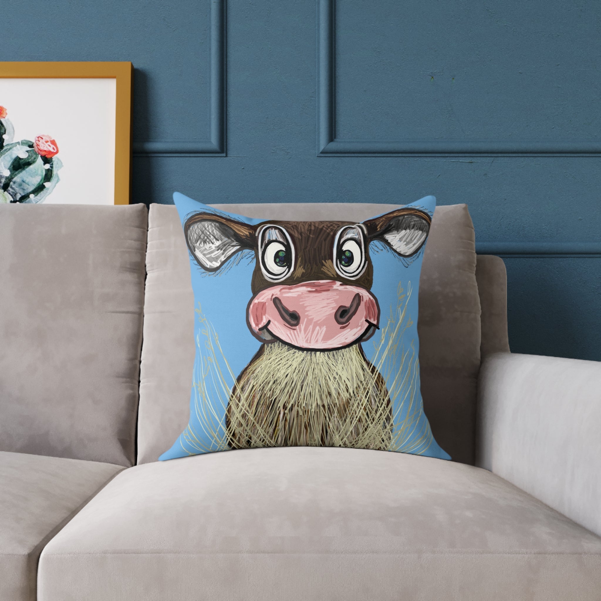 Farmhouse Cow Square Throw Pillows - Farmhouse Decor - Blue Cava