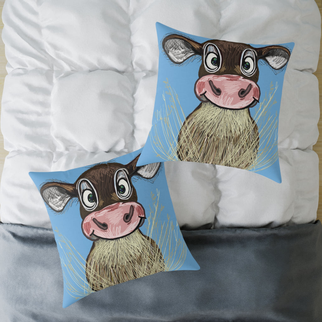Farmhouse Cow Square Throw Pillows - Farmhouse Decor - Blue Cava