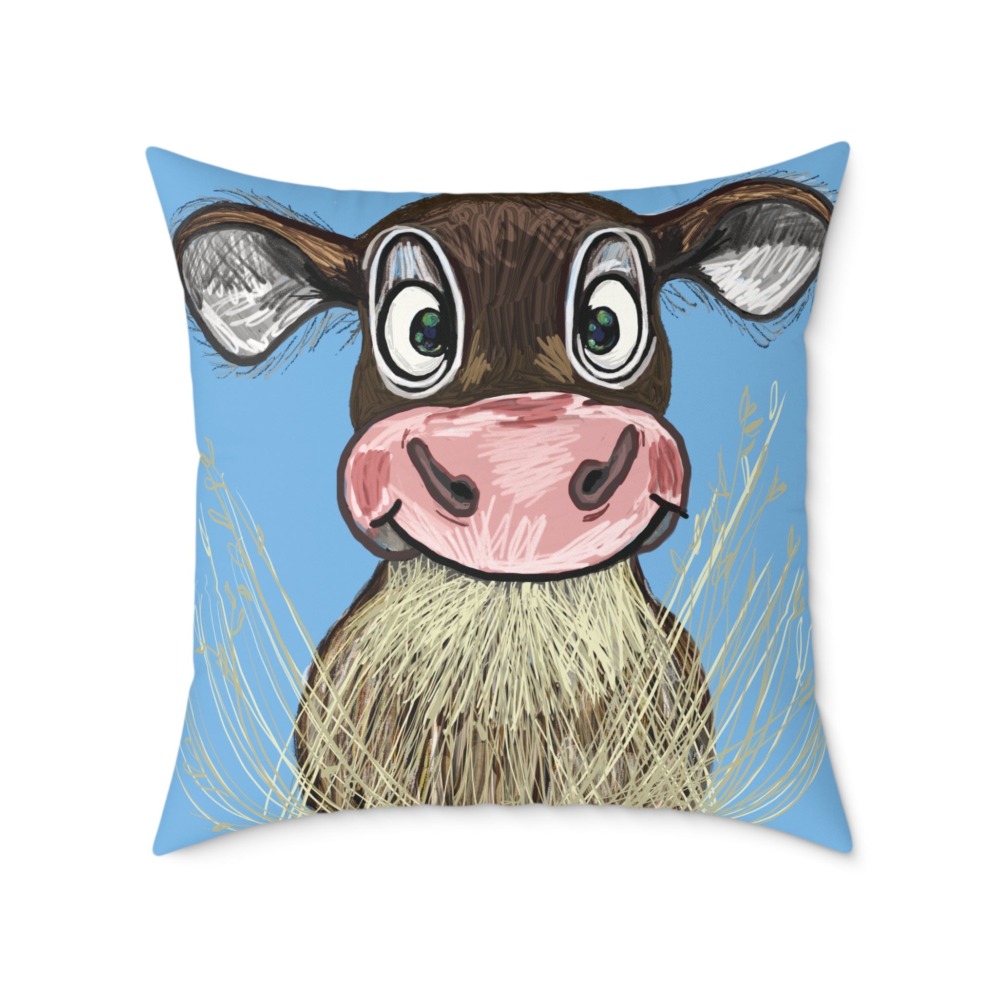 Farmhouse Cow Square Throw Pillows - Farmhouse Decor - Blue Cava
