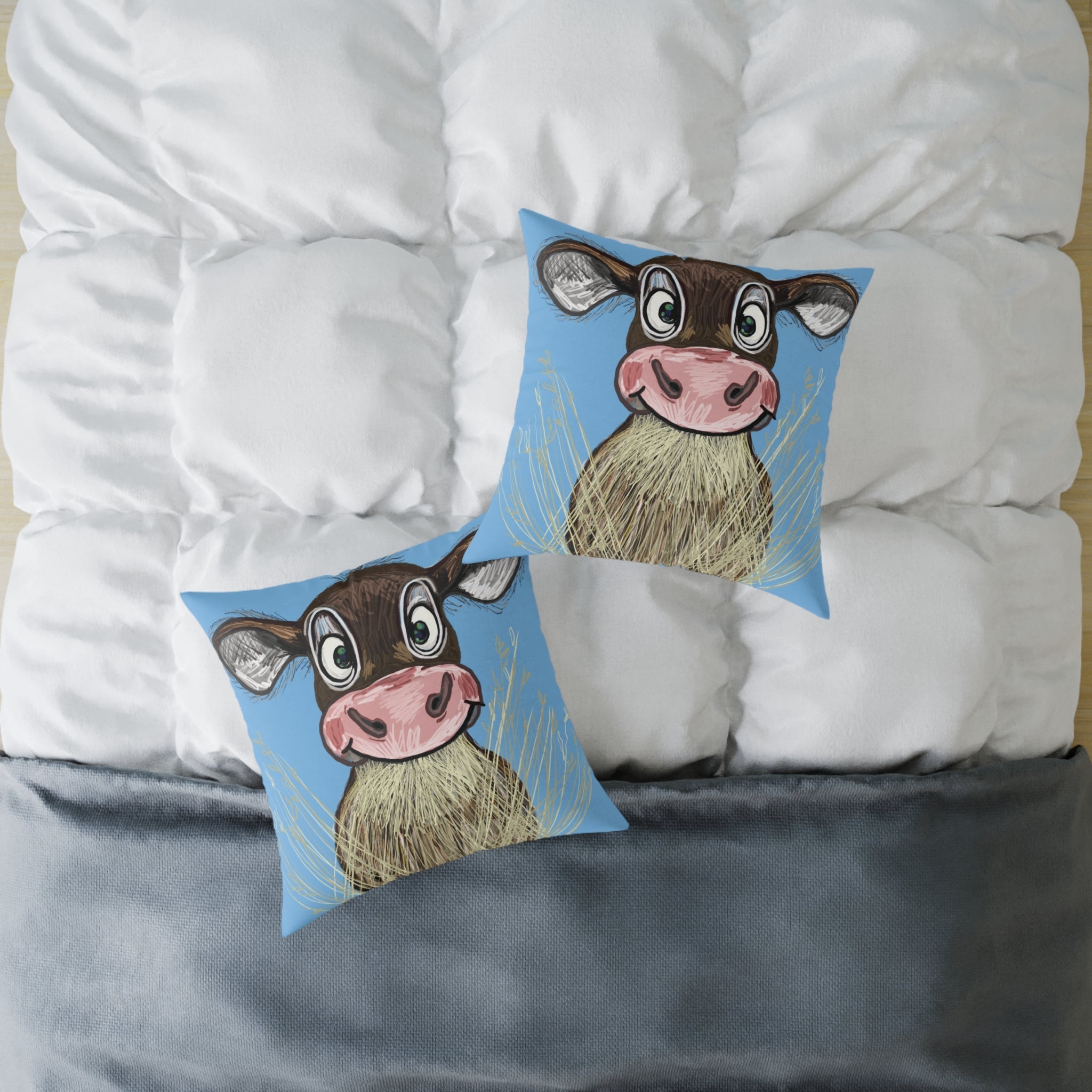 Farmhouse Cow Square Throw Pillows - Farmhouse Decor - Blue Cava