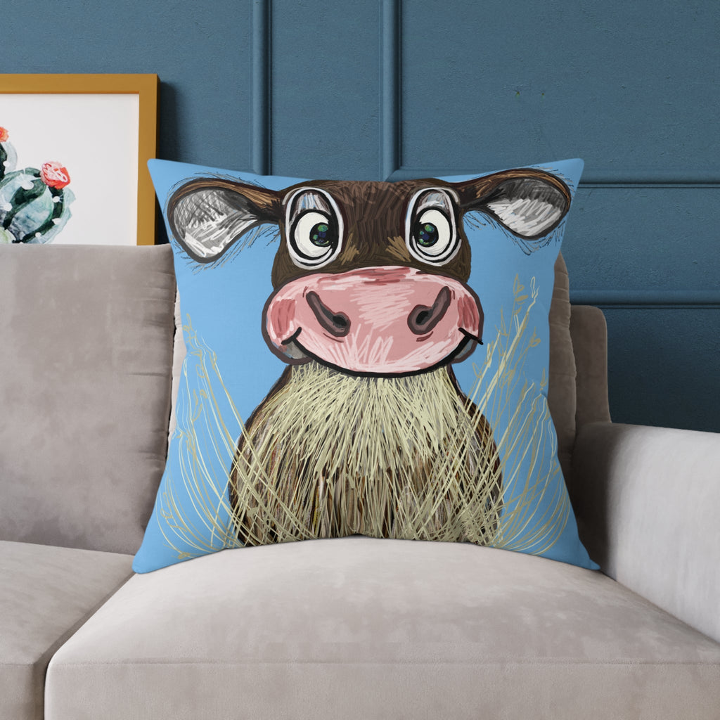 Farmhouse Cow Square Throw Pillows - Farmhouse Decor - Blue Cava