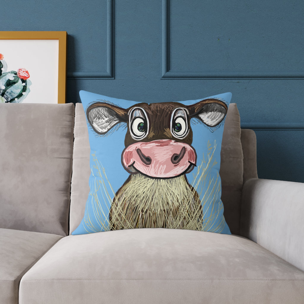 Farmhouse Cow Square Throw Pillows - Farmhouse Decor - Blue Cava