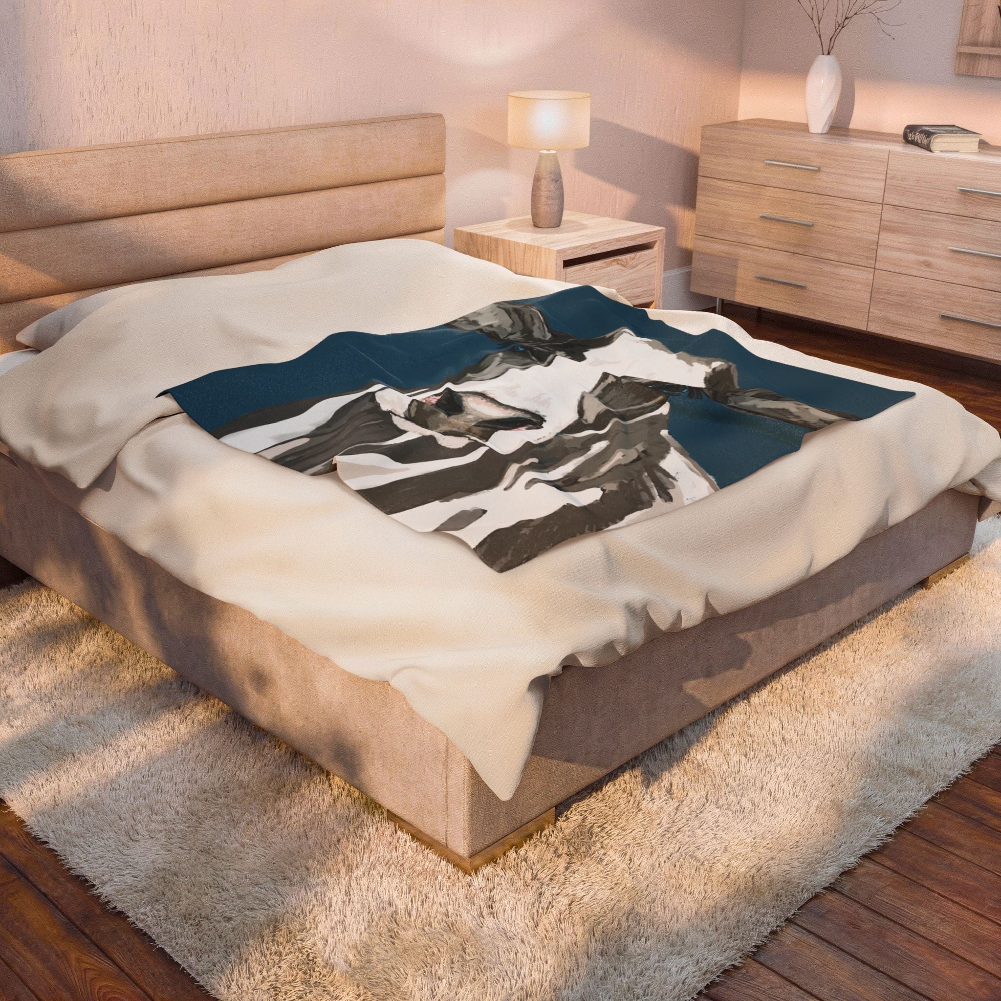 Farmhouse Cow Velveteen Plush Blanket - Blue Cava