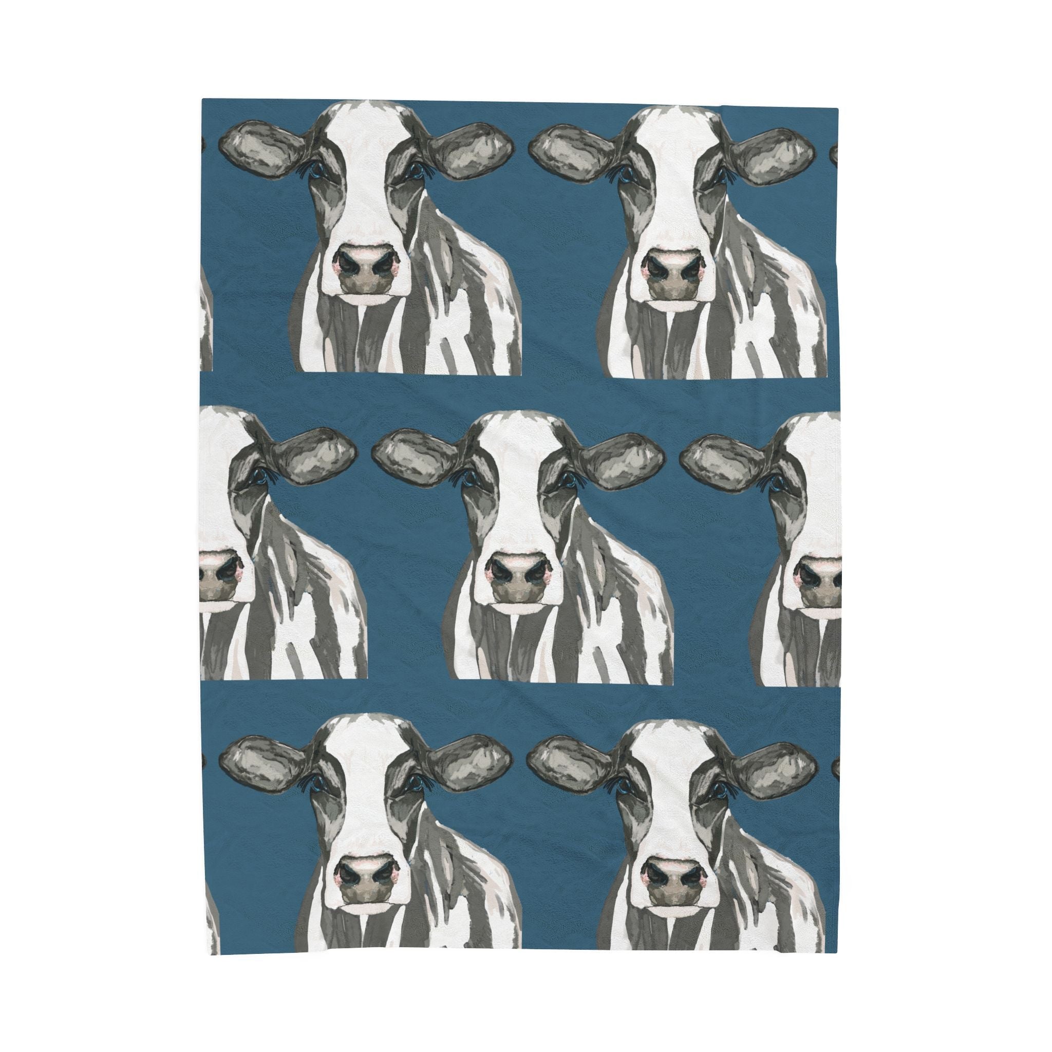 Farmhouse Cow Velveteen Plush Blanket - Blue Cava