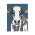 Farmhouse Cow Velveteen Plush Blanket - Blue Cava