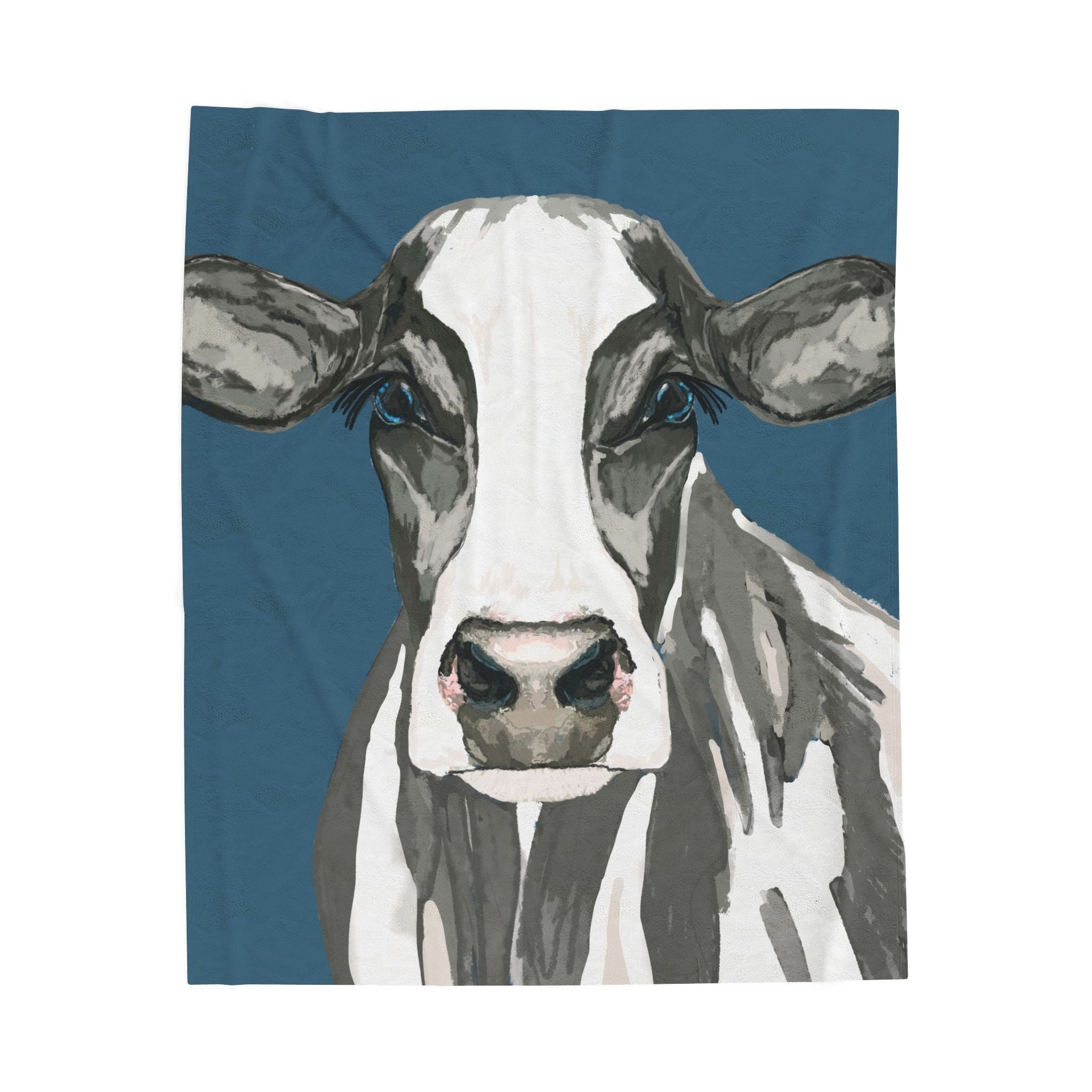 Farmhouse Cow Velveteen Plush Blanket - Blue Cava