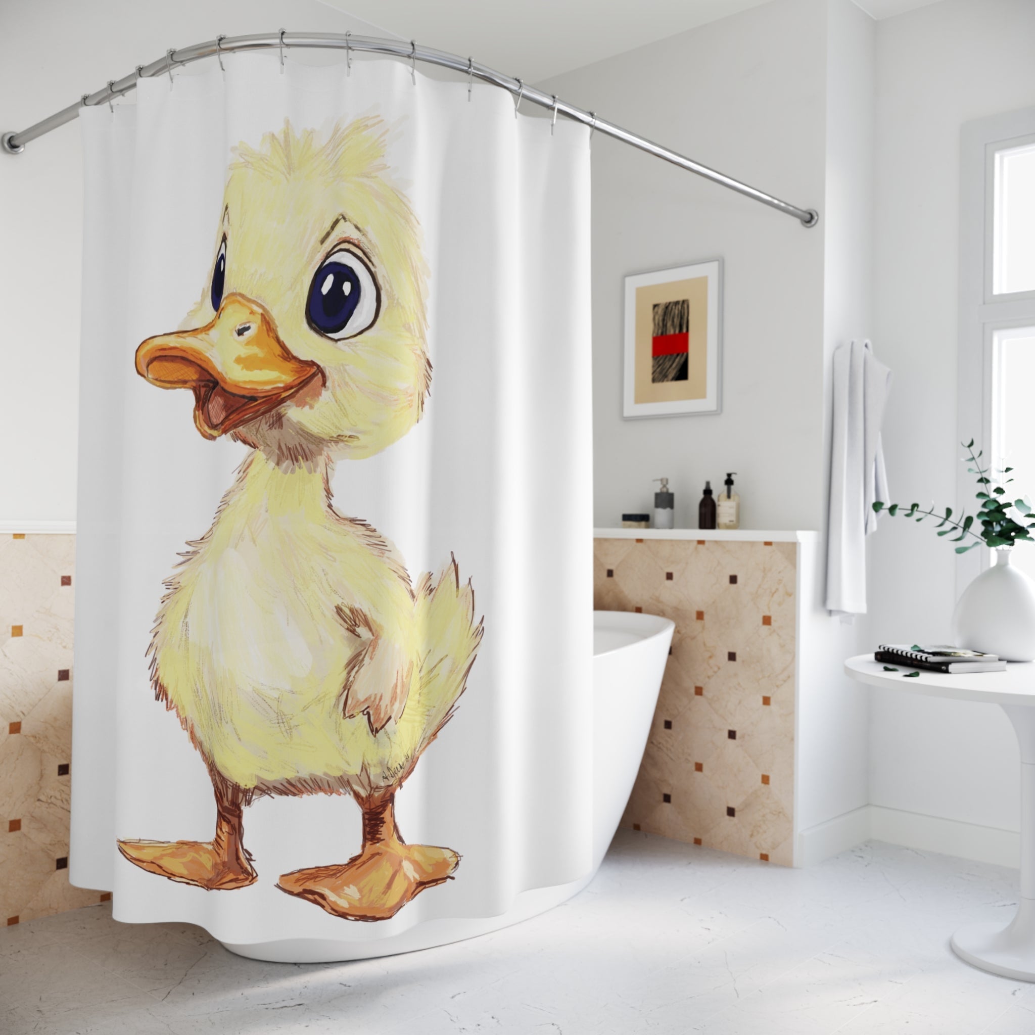 Farmhouse Duck Shower Curtain - Fun Bathroom Decor for Kids and Animal Lovers - Blue Cava