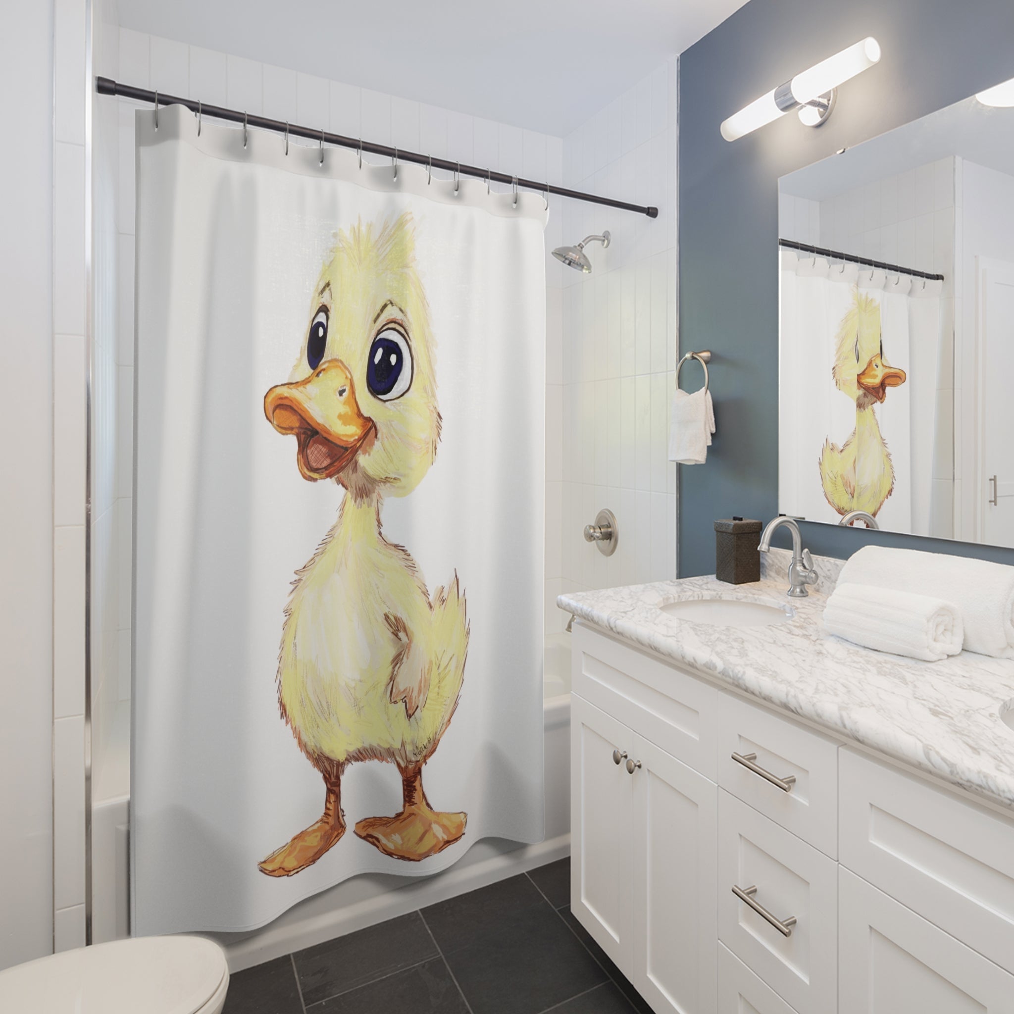 Farmhouse Duck Shower Curtain - Fun Bathroom Decor for Kids and Animal Lovers - Blue Cava
