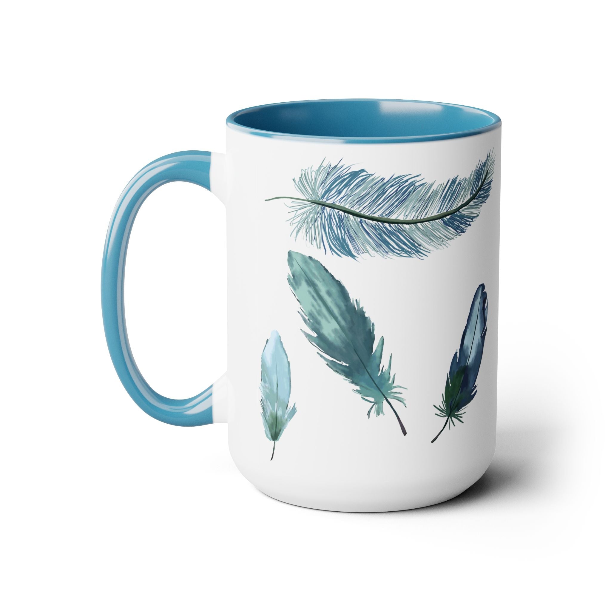 Feathers Two - Tone Ceramic Coffee Mugs - Blue Cava