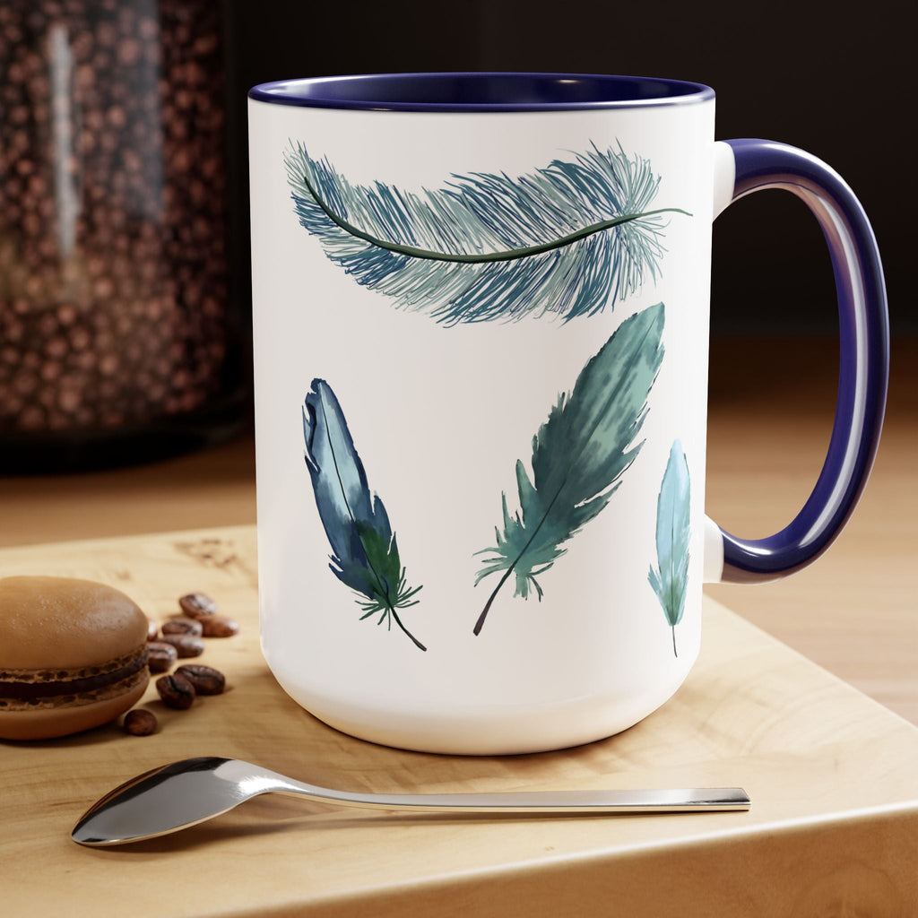 Feathers Two - Tone Ceramic Coffee Mugs - Blue Cava