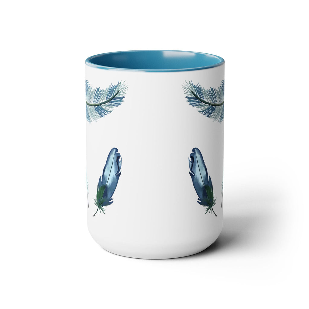 Feathers Two - Tone Ceramic Coffee Mugs - Blue Cava