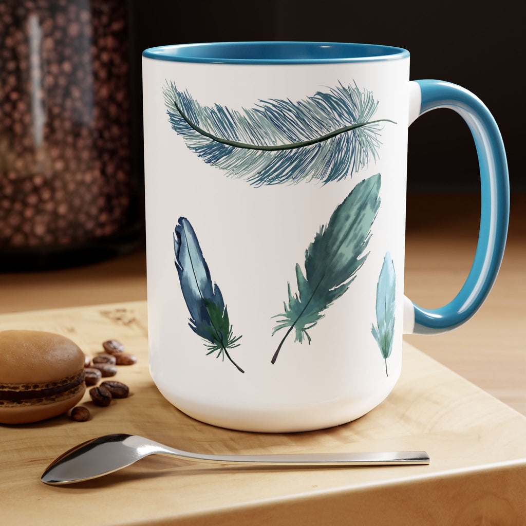 Feathers Two - Tone Ceramic Coffee Mugs - Blue Cava