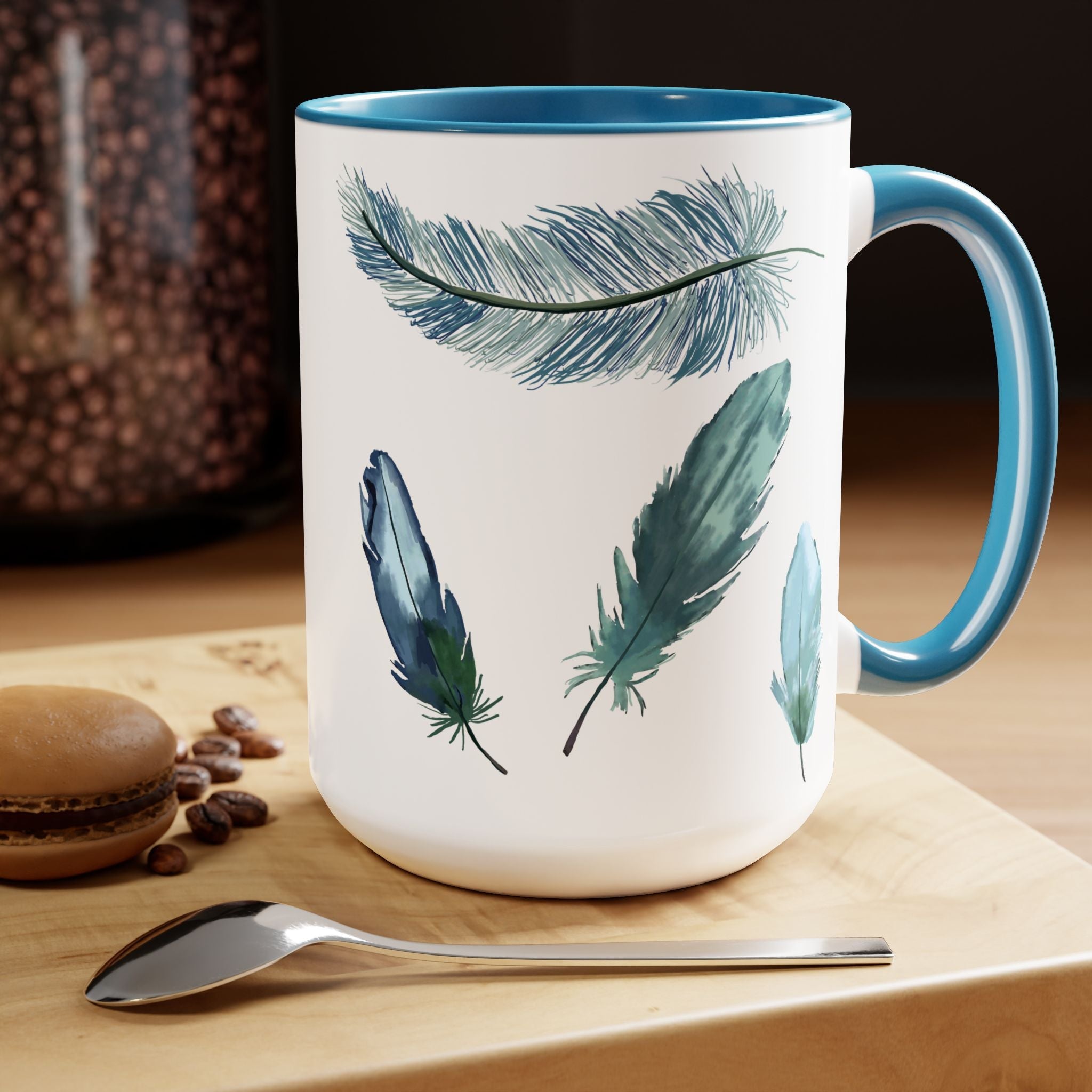 Feathers Two - Tone Ceramic Coffee Mugs - Blue Cava