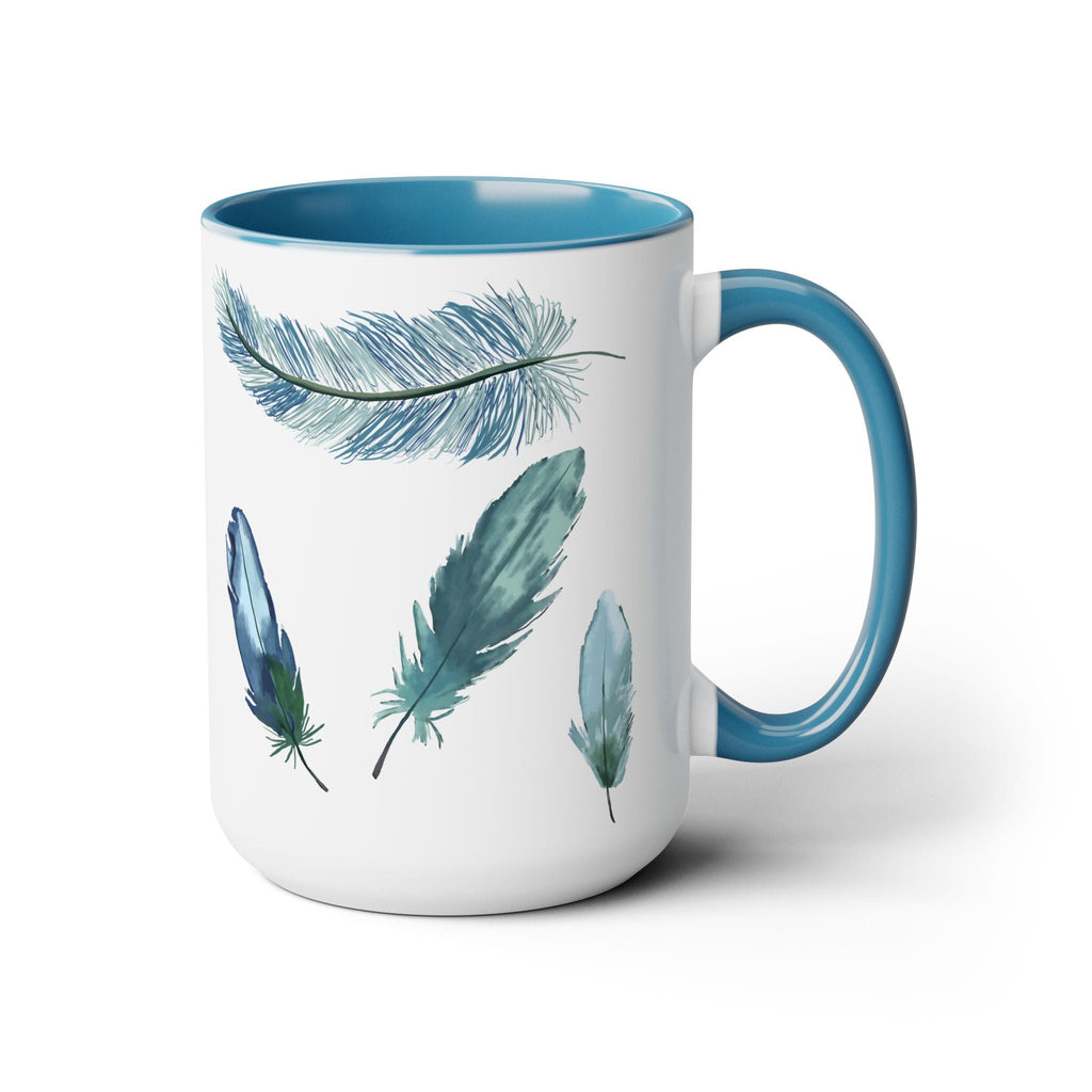 Feathers Two - Tone Ceramic Coffee Mugs - Blue Cava