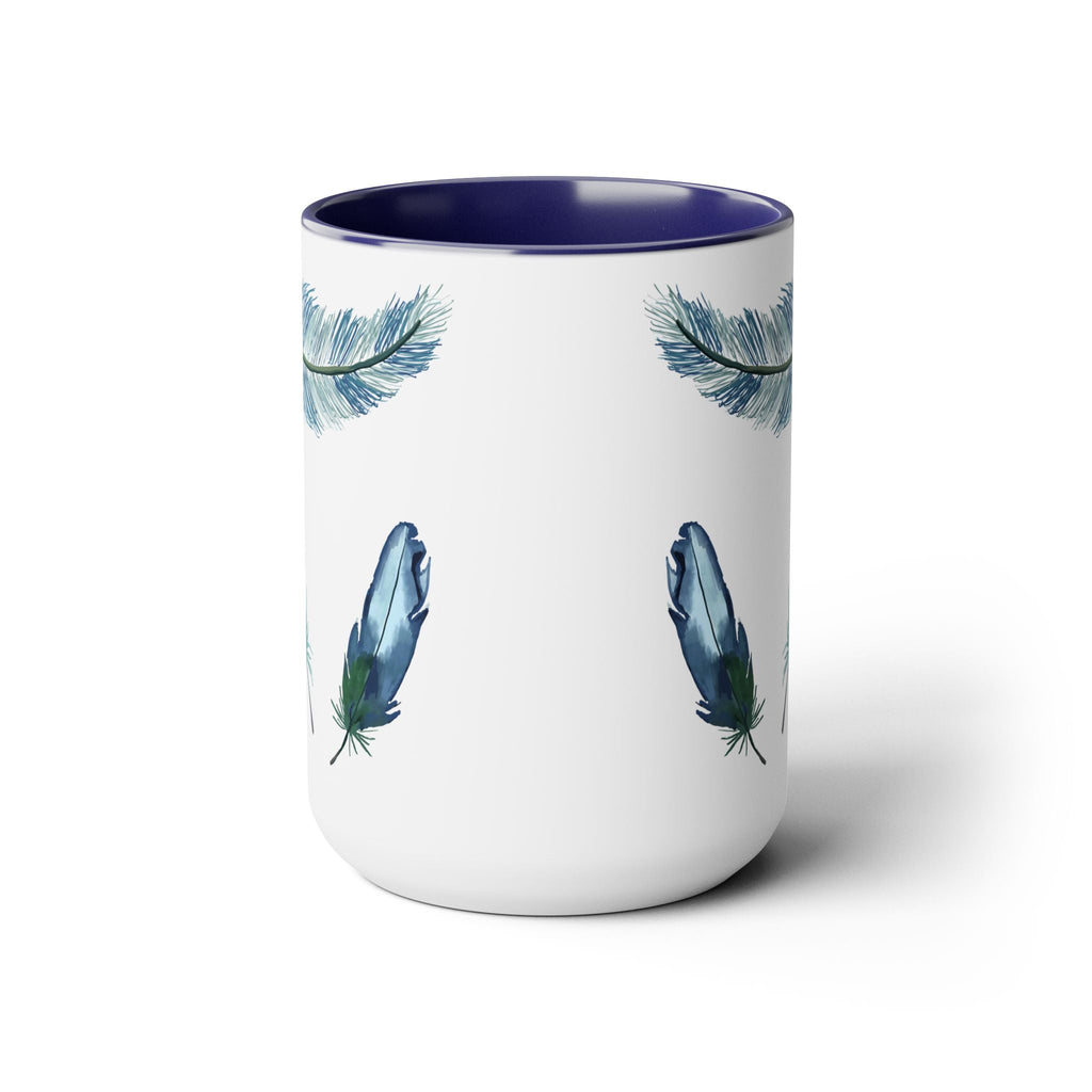 Feathers Two - Tone Ceramic Coffee Mugs - Blue Cava