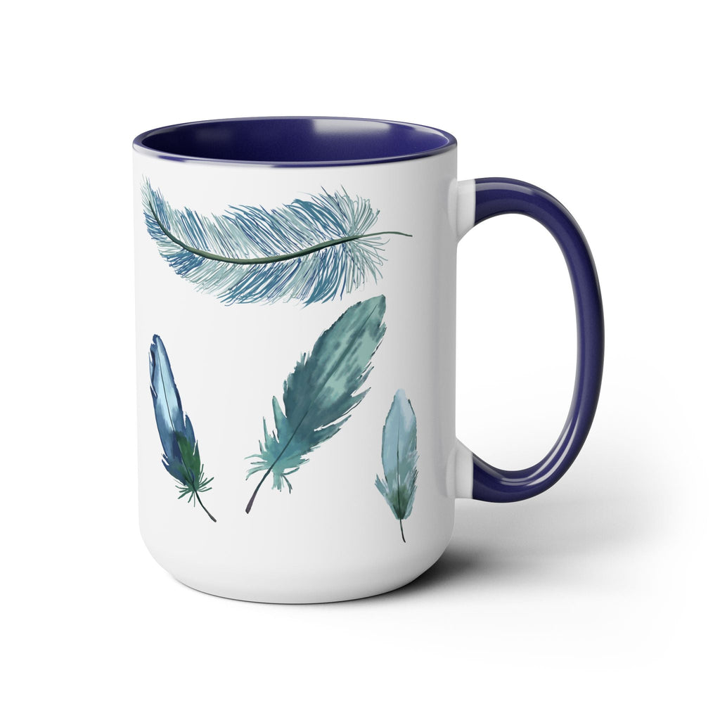 Feathers Two - Tone Ceramic Coffee Mugs - Blue Cava