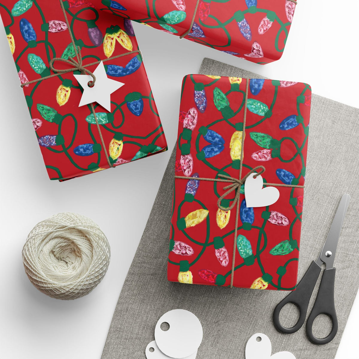 Festive Christmas Lights Wrapping Paper, Eco-Friendly - Blue Cava