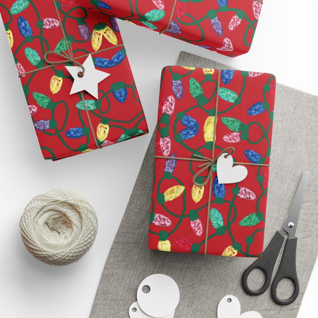 Festive Christmas Lights Wrapping Paper, Eco-Friendly - Blue Cava