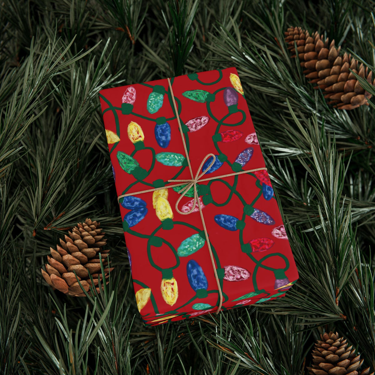 Festive Christmas Lights Wrapping Paper, Eco-Friendly - Blue Cava