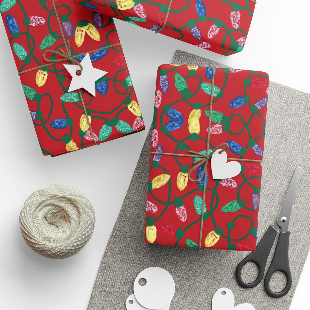 Festive Christmas Lights Wrapping Paper, Eco-Friendly - Blue Cava