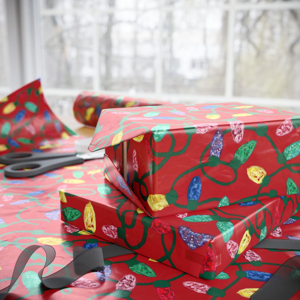 Festive Christmas Lights Wrapping Paper, Eco-Friendly - Blue Cava