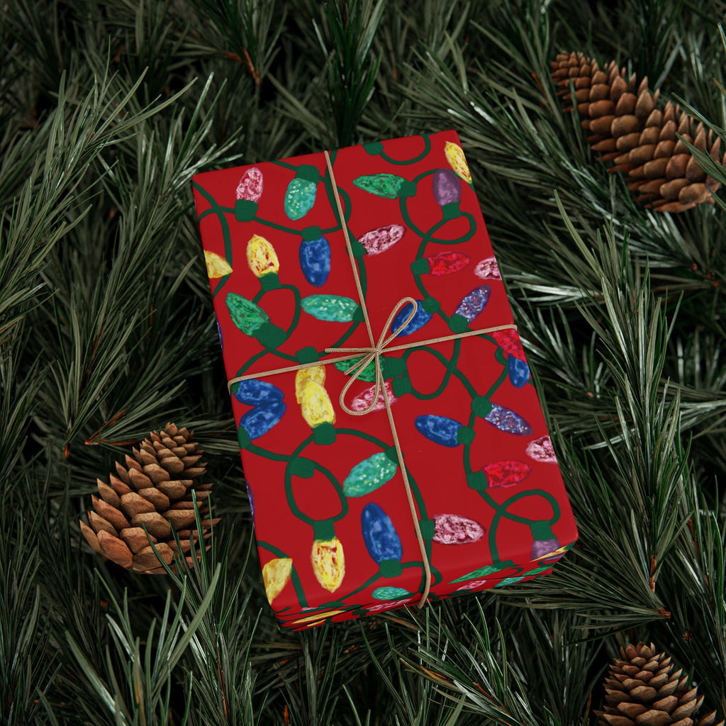 Festive Christmas Lights Wrapping Paper, Eco-Friendly - Blue Cava
