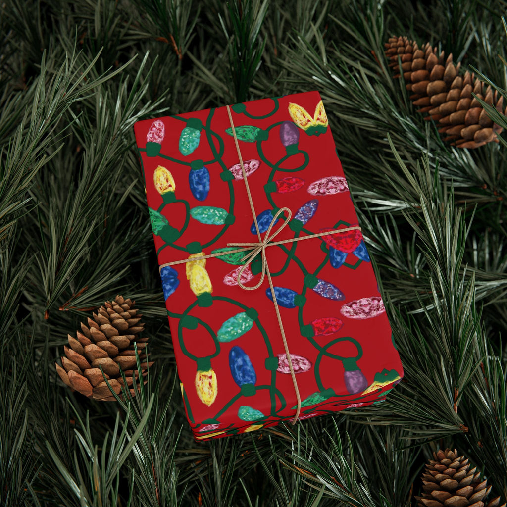 Festive Christmas Lights Wrapping Paper, Eco-Friendly - Blue Cava