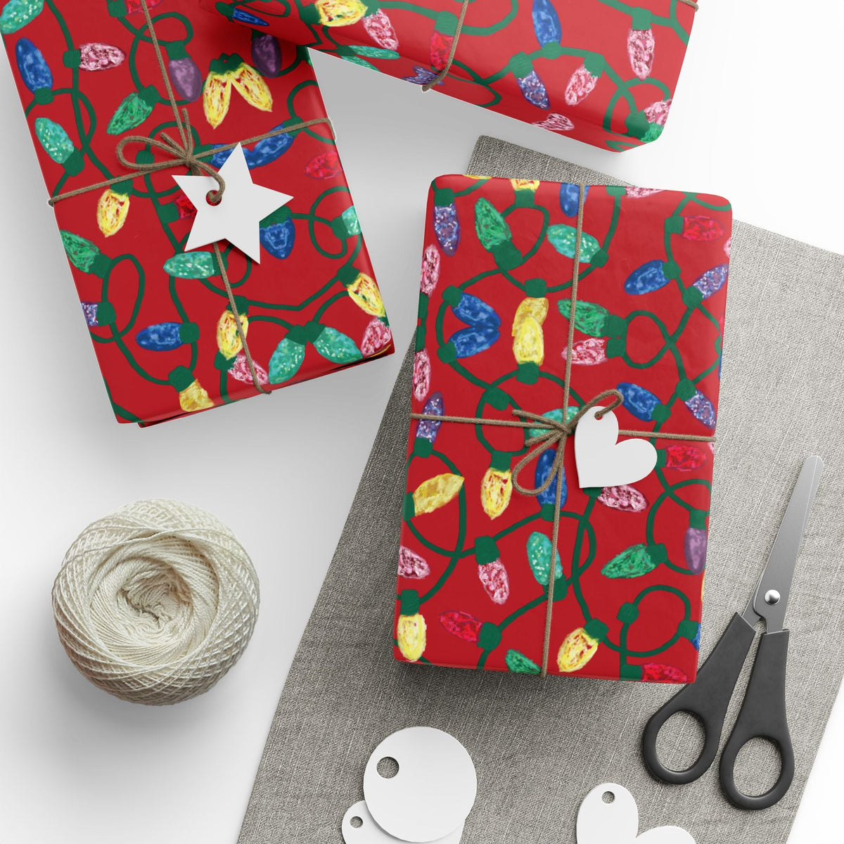 Festive Christmas Lights Wrapping Paper, Eco-Friendly - Blue Cava