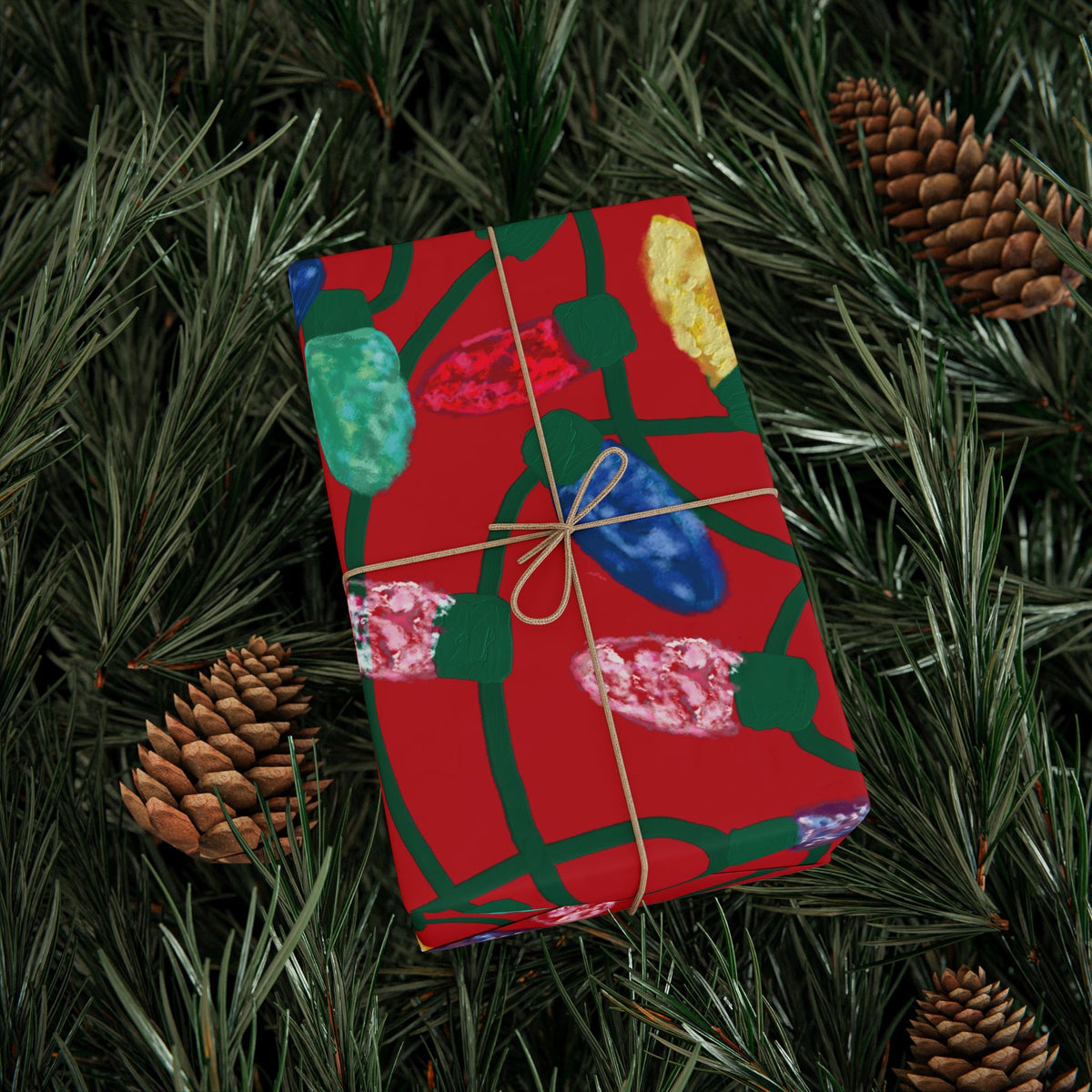 Festive Christmas Lights Wrapping Paper, Eco-Friendly - Blue Cava