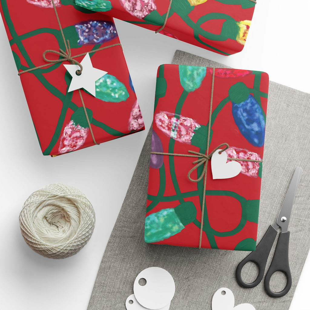 Festive Christmas Lights Wrapping Paper, Eco-Friendly - Blue Cava