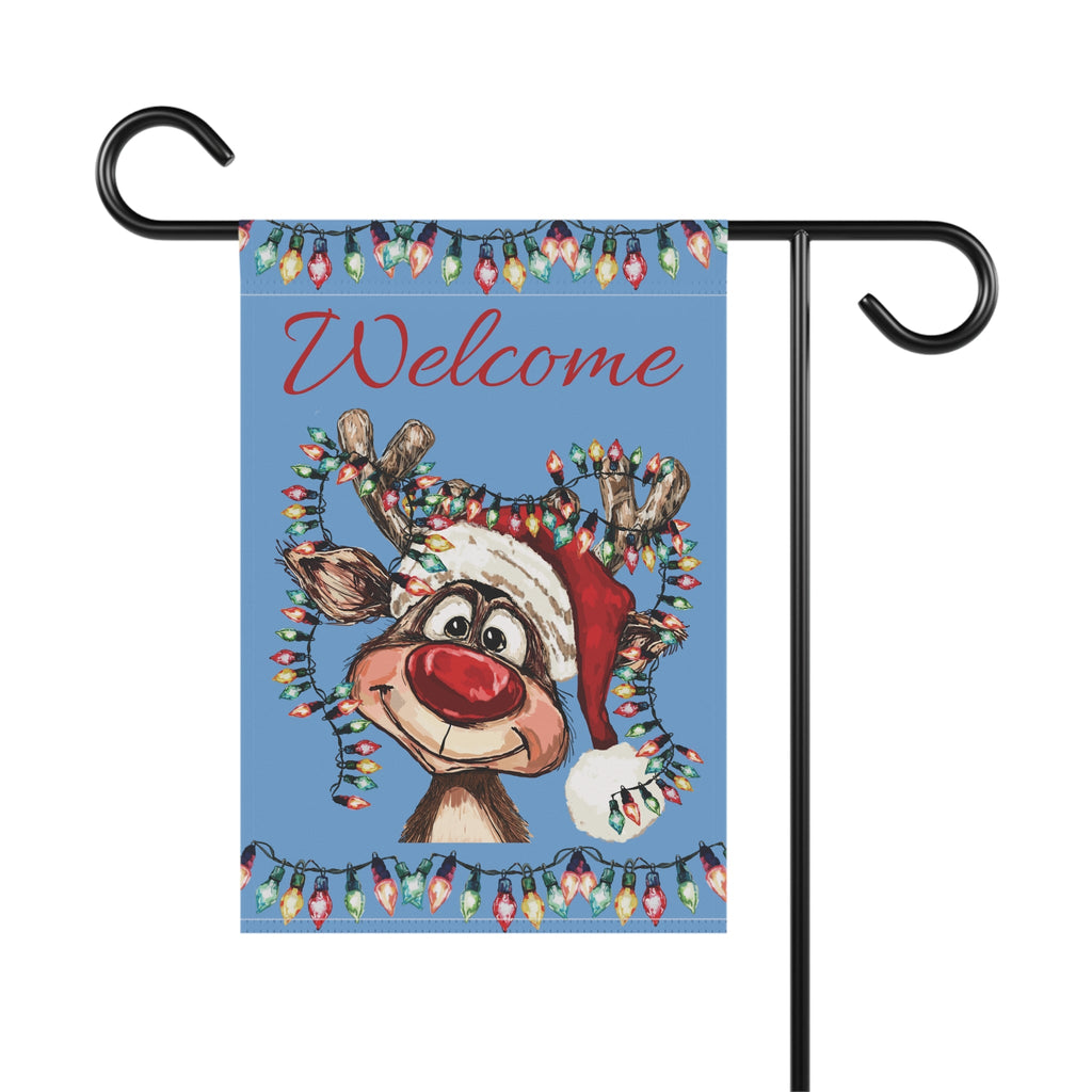 Festive Reindeer Garden Flag, Seasonal Home Decoration, Reindeer Garden Flag - Blue Cava