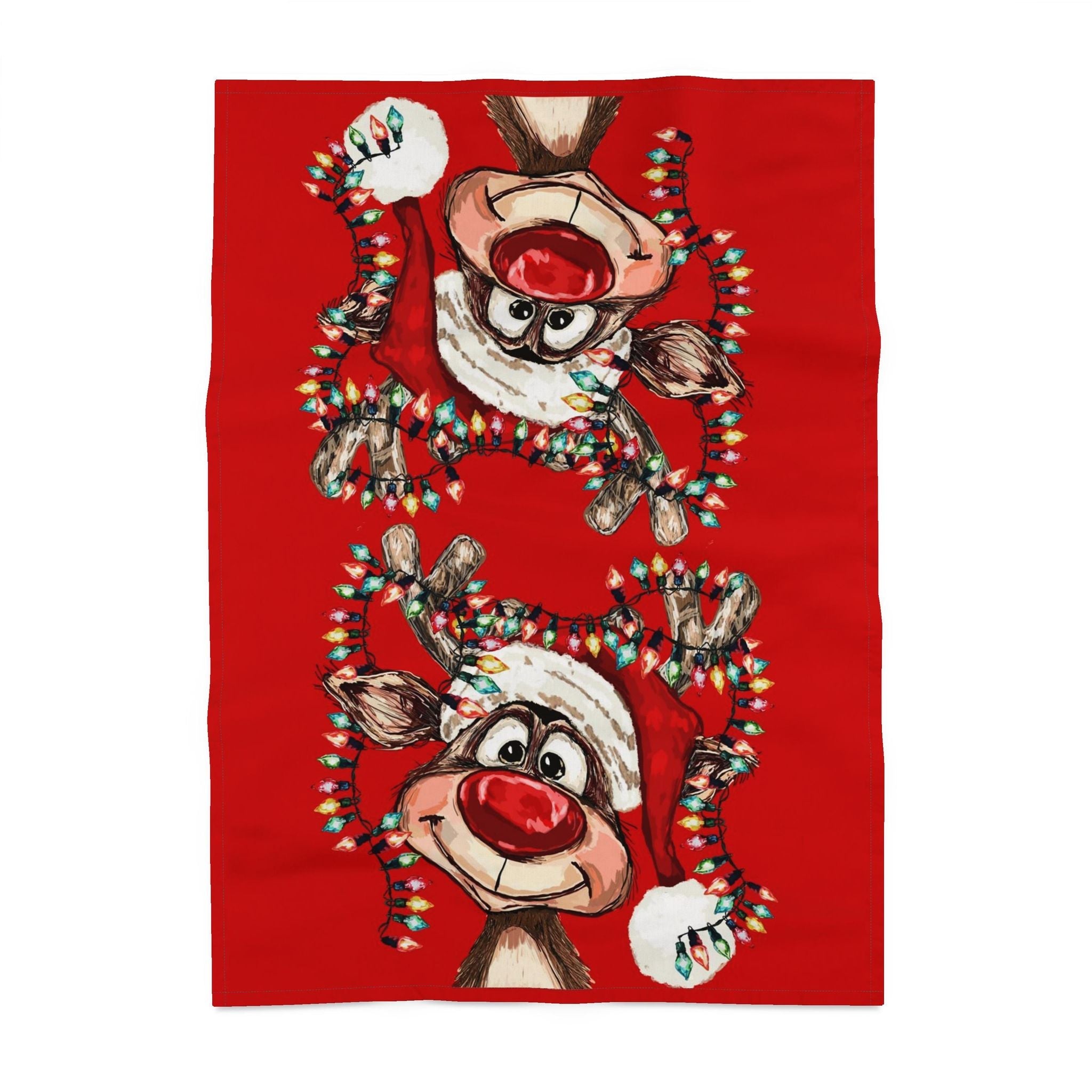Festive Reindeer Linen Kitchen Towels - Blue Cava