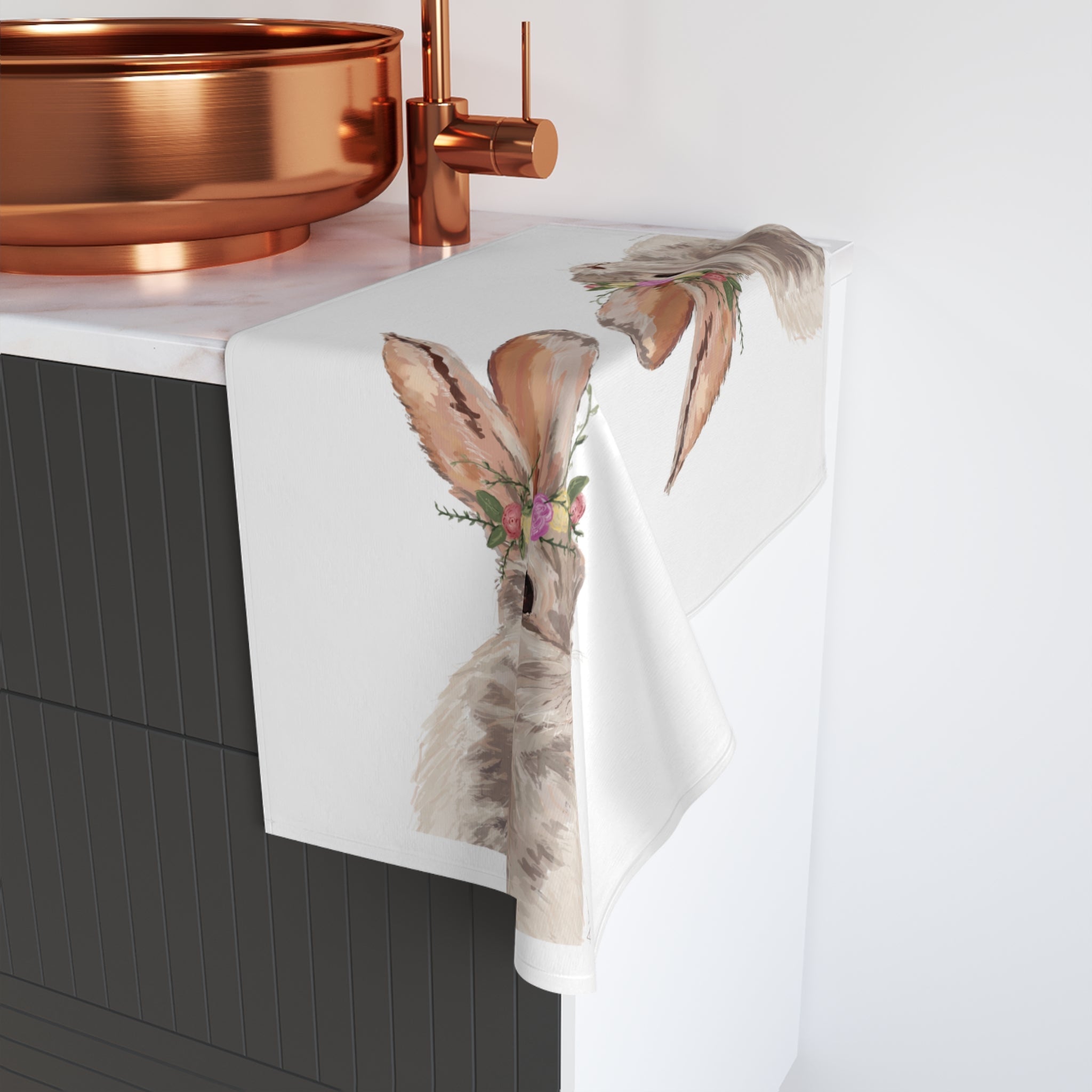Floral Bunny Cotton Hand Towel - Blue Cava