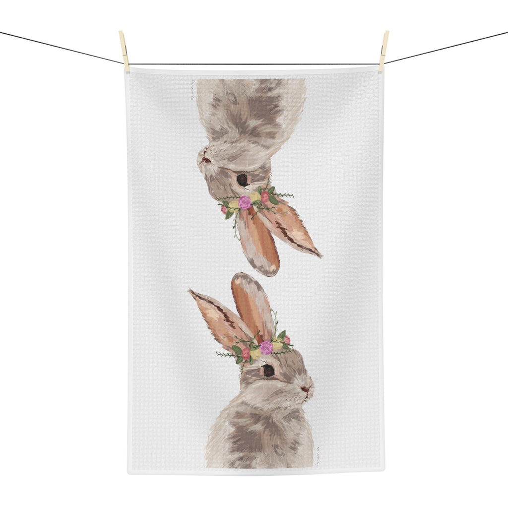 Floral Bunny Microfiber Waffle Kitchen Towel - Blue Cava
