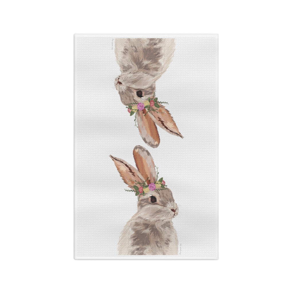 Floral Bunny Microfiber Waffle Kitchen Towel - Blue Cava