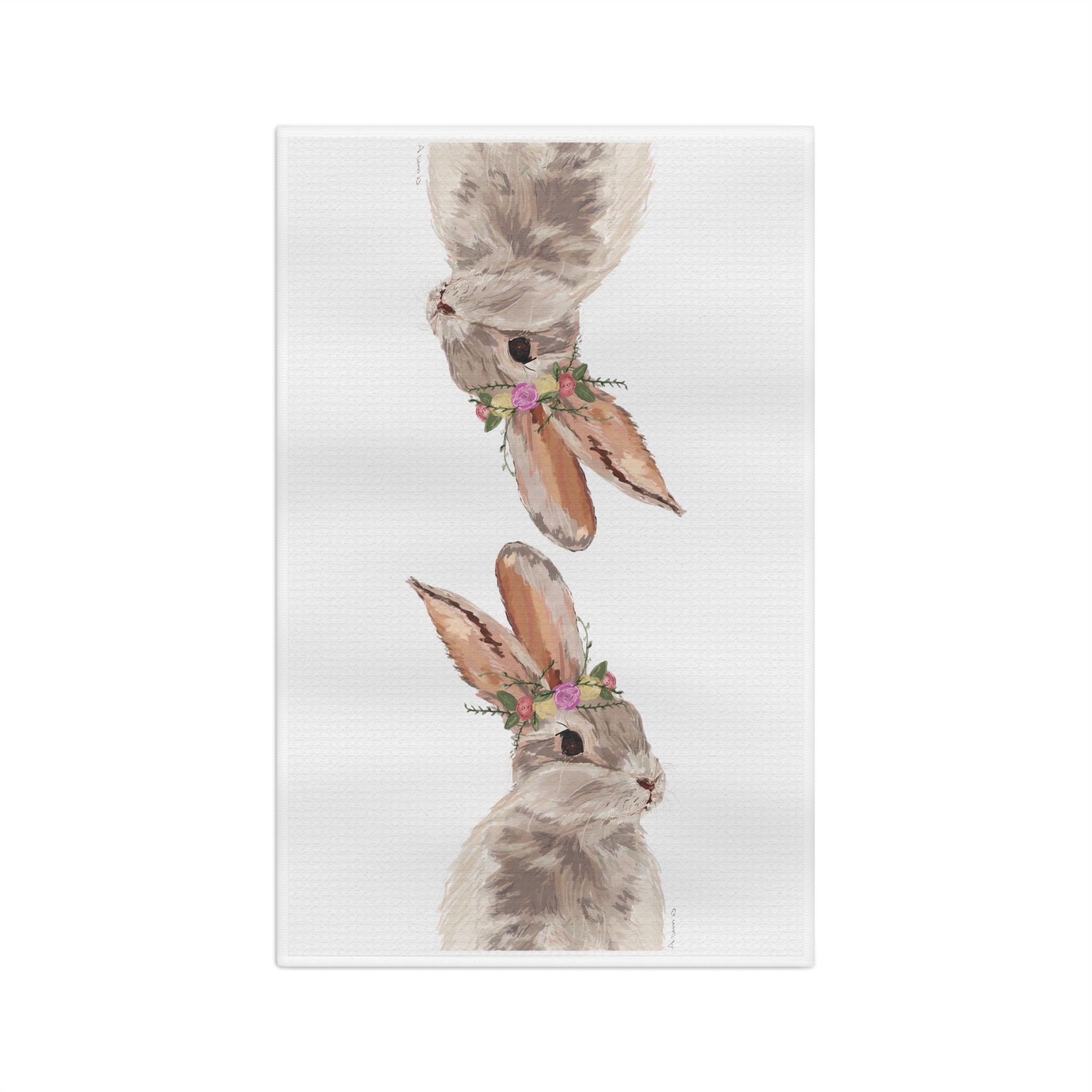 Floral Bunny Microfiber Waffle Kitchen Towel - Blue Cava