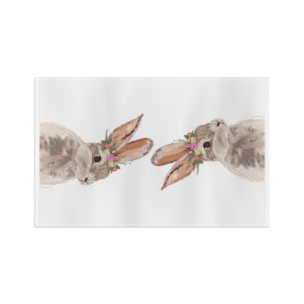 Floral Bunny Microfiber Waffle Kitchen Towel - Blue Cava