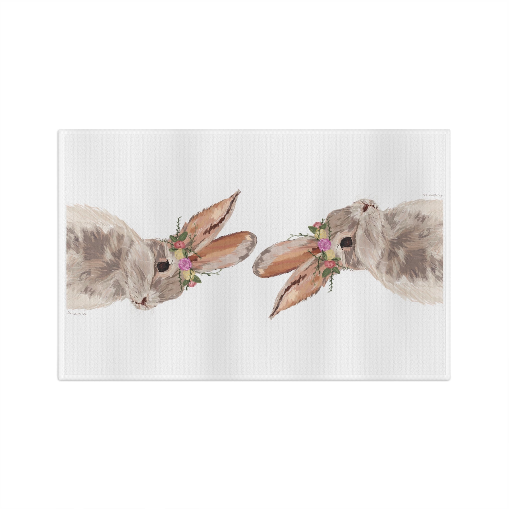 Floral Bunny Microfiber Waffle Kitchen Towel - Blue Cava