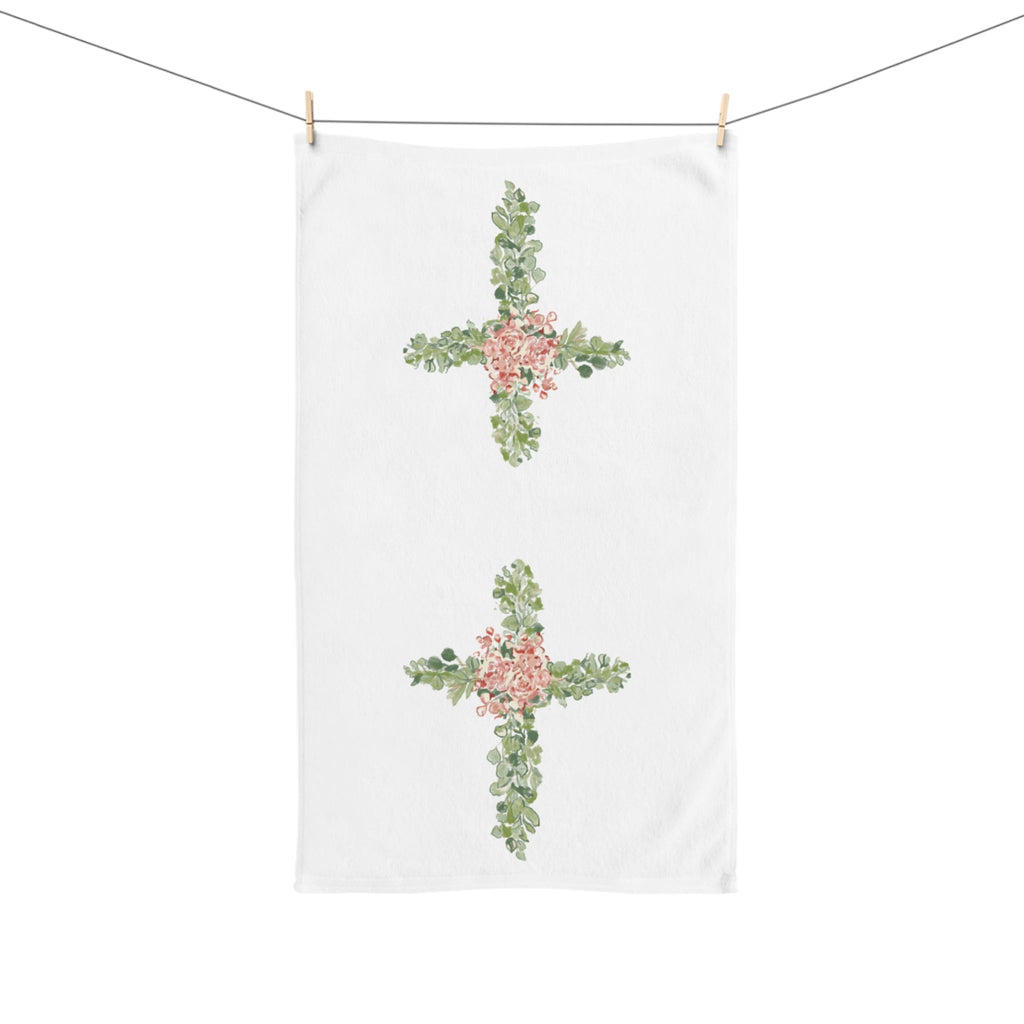 Floral Cross Hand Towel (Poly/Cotton) - Blue Cava