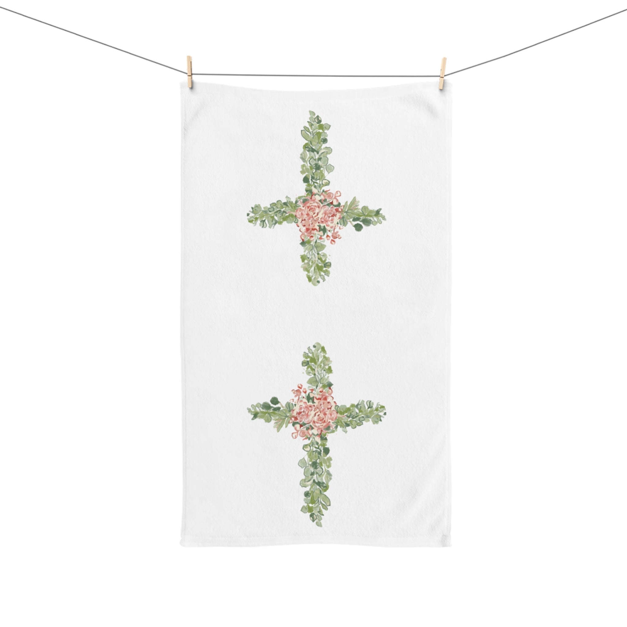 Floral Cross Hand Towel (Poly/Cotton) - Blue Cava
